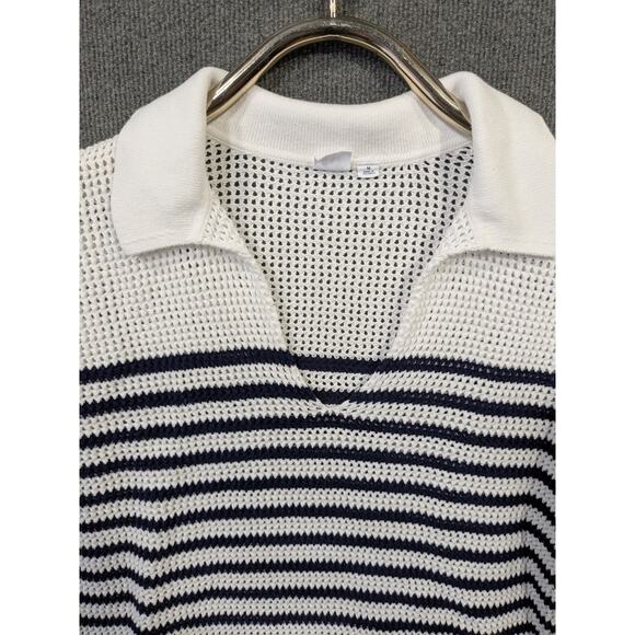 GAP Open Knit Top Womens Medium Relaxed Stripe Crochet Collared Sweater Prep - Picture 2 of 12